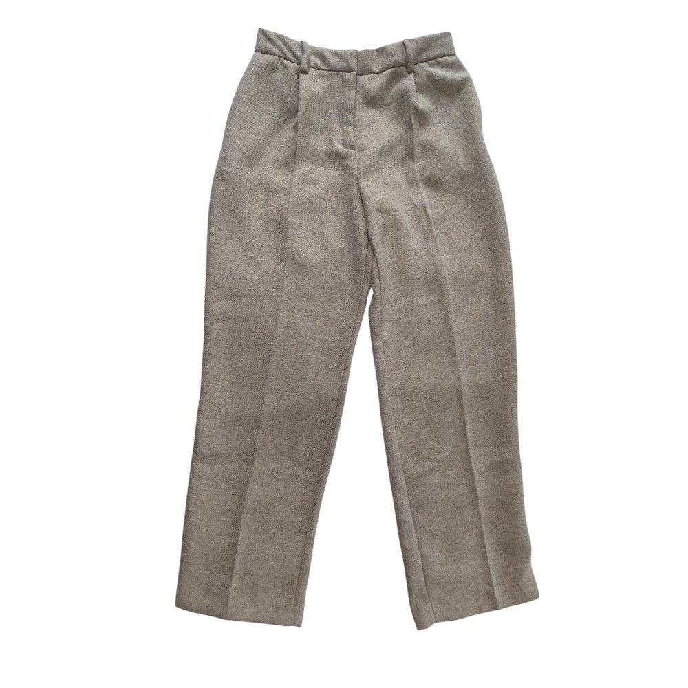 H&M Tweed Pleated Trousers Womens High Rise Straight Leg Neutral Size 8 Beige